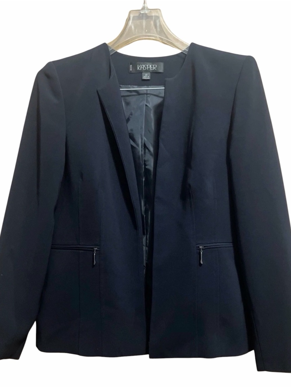 Kasper Women's Dark Navy Open-Front Blazer with Zip Pockets